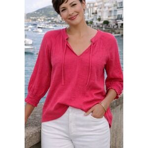 Evereve Womens Blouse Pink Size Medium Gauze Top Spring Summer Vacation Resort